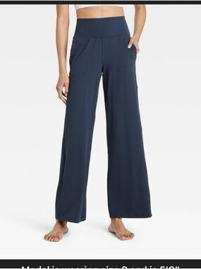 Women's Everyday Soft High-Rise Wide Leg Pants - All In Motion™ Navy Blue L